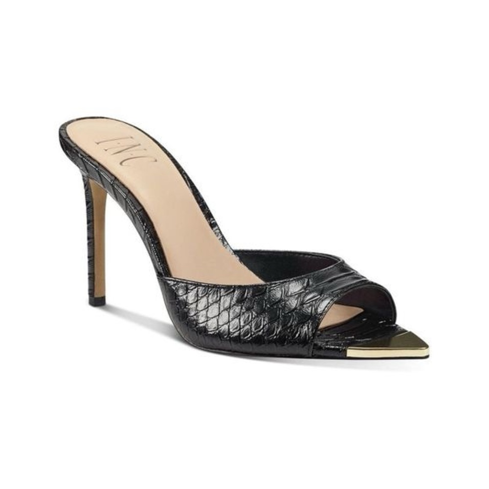 INC Womens Black Snake  Skin Rand Lightweight Amra Stiletto Sandals Shoes 6